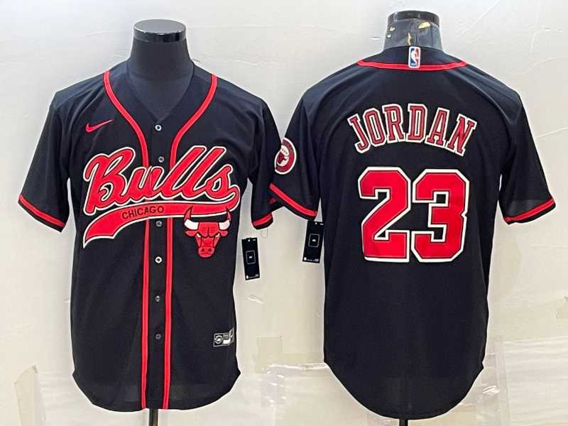 Men%27s Chicago Bulls #23 Michael Jordan Black With Patch Cool Base Stitched Baseball Jersey->chicago bulls->NBA Jersey